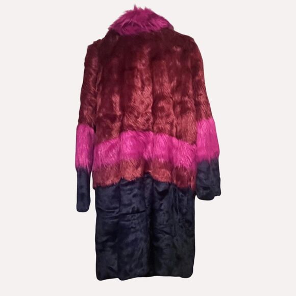 ASOS Faux Fur Coat Womens 14 Multicolor Maroon Pink Navy Long Plush Statement - Picture 4 of 10